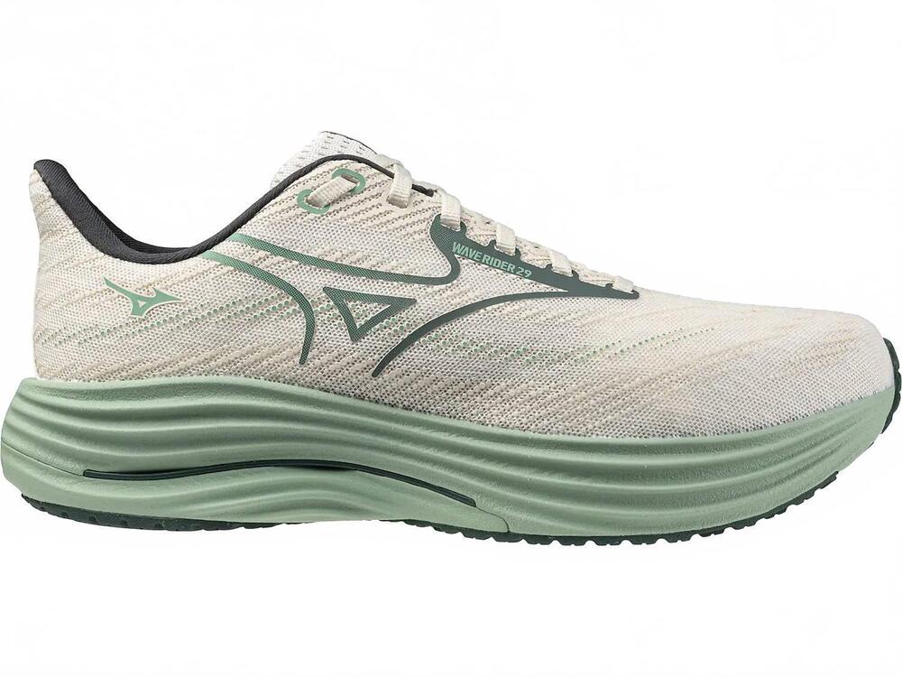 NEW MIZUNO men's wave rider 29 shoe in white/bistro green